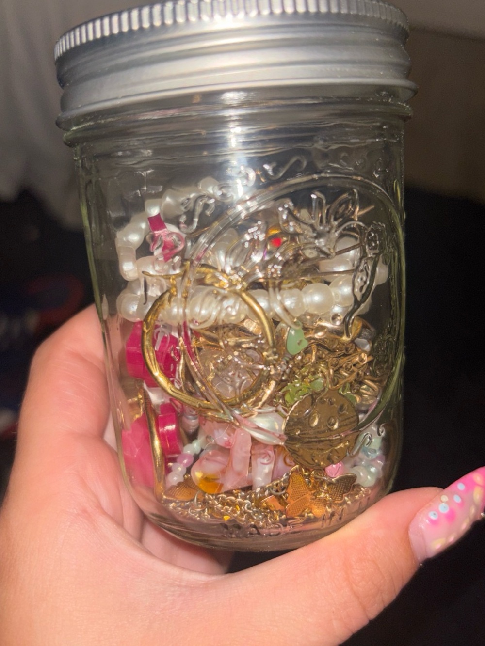 Multiples Gold and Pink Mixed Women's Jewelry Jar